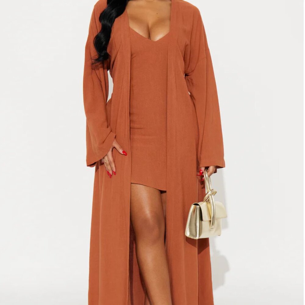 Vacay Vibe Linen Mini Dress Set - Camel in XL